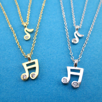 Quaver Musical Notes Shaped Multi-Strand Two Layered Pendant Necklace