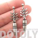 Realistic Bullet Bomb Ammo Shaped Dangle Drop Stud Earrings in Silver | DOTOLY