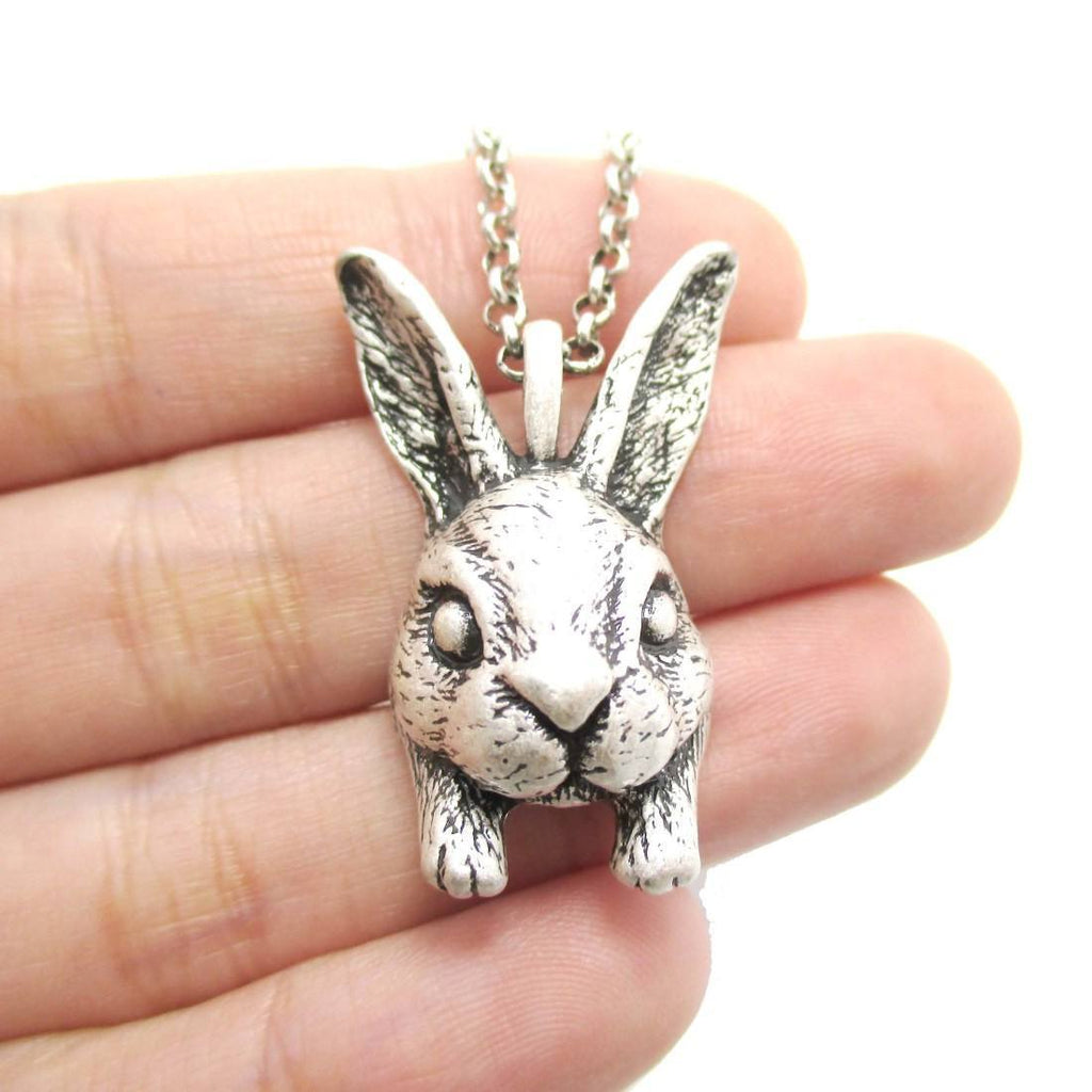 Realistic Bunny Rabbit Head Shaped Necklace in Silver | DOTOLY