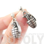 Realistic Hand Grenade Bomb Ammo Shaped Dangle Drop Stud Earrings in Silver | DOTOLY