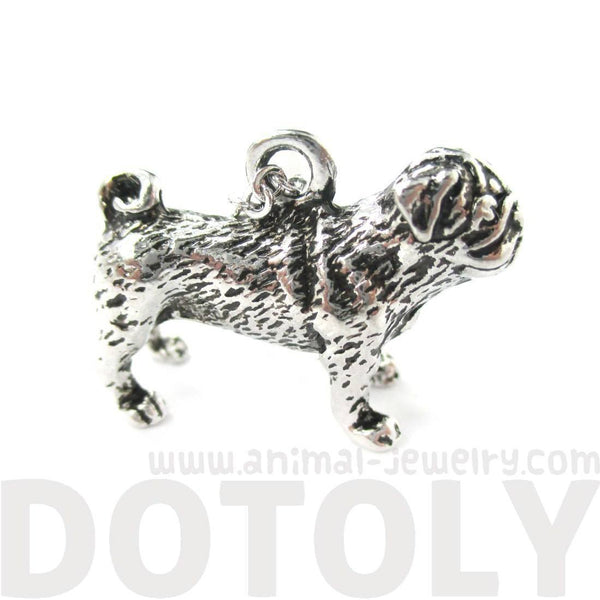 Realistic Life Like Pug Shaped Animal Pendant Necklace in Shiny Silver ...