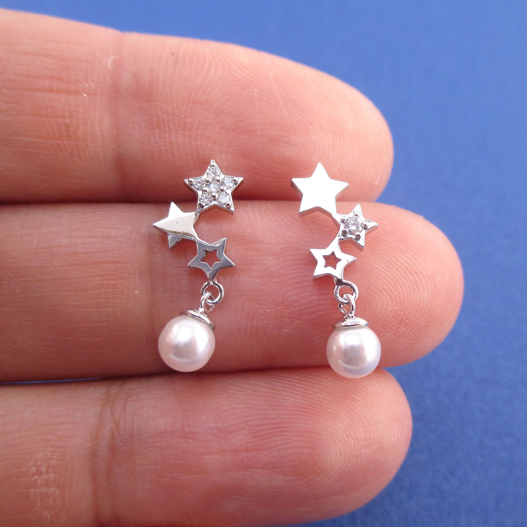 Dangling earrings with silver rhinestones