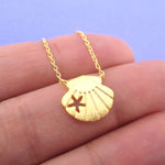 Scallop Seashells with Starfish Cut Out Shaped Pendant Necklace