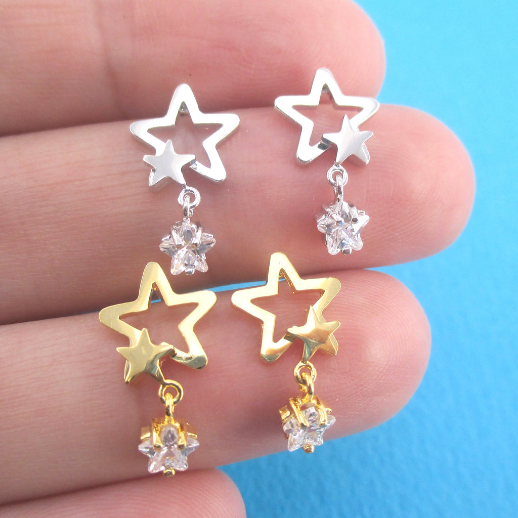 Buy Carlton London Gold-Toned Dual Star Shaped Drop Earrings Online