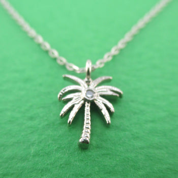 Tiny Little Palm Tree Shaped Pendant Necklace in Silver | DOTOLY