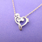 Treble and Bass Clef Heart Shaped Music Lovers Charm Necklace in Silver | DOTOLY