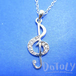 Treble Clef Shaped Rhinestone Pendant Necklace in Silver | Music Themed Jewelry | DOTOLY