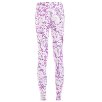 Abstract Feather Digital Print Legging Pants in Pink Blue and