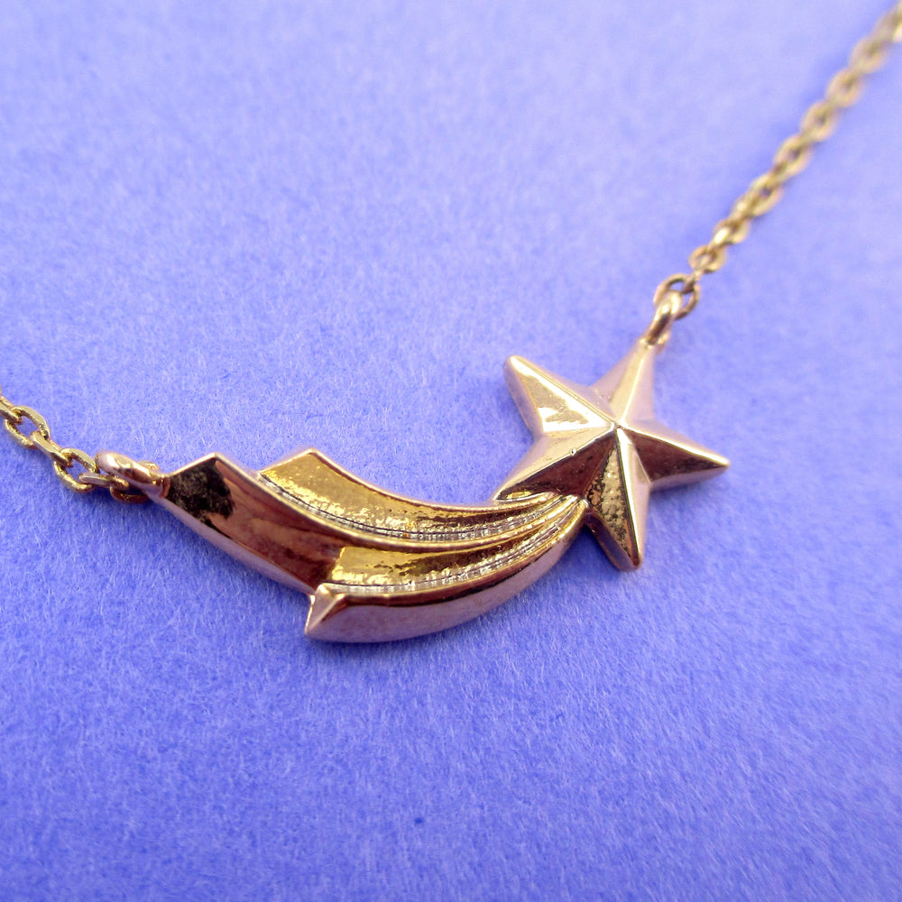 Wish Upon A Shooting Star Shaped Pendant Necklace in Gold | DOTOLY