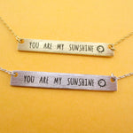 You are My Sunshine Minimal Bar Pendant Necklace in Silver or Gold